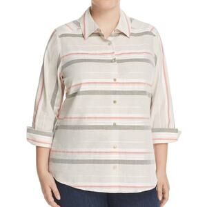 FOXCROFT Womens Collared Shirt Striped Button-Down Top Size 8